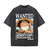 cheap Cartoon &amp; Movie Character Graphic-One Piece Monkey D. Luffy T-shirt Oversized Acid Washed Tee Print Graphic For Couple&#039;s Men&#039;s Women&#039;s Adults&#039; Acid Wash Casual Daily