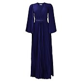 abordables Robes de fête-Robes de Fête A-Ligne Robe Volante Invité de Mariage Vacances Longueur De Sol Manches 3/4 Col en V Ceinture  Sash Chiffon avec Plis robe à impressionner