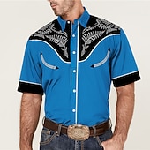 billiga västernskjortor för män-Herr Grafiska tryck Löv Skjorta Västerländsk skjorta Cowboyskjorta Kortärmad Mode Streetwear Designer Utomhus Gata Dagligen Sommar Vår Nedvikt Mönster Rubinrött Blå