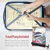 baratos armazenamento de bagagem e viagem-Pacote com 5 sacos de vácuo para viagem com bomba de vedação para roupas, cobertores, bolsa de armazenamento com válvula, borda transparente, organizador comprimido dobrável, pacote com vedação para economia de espaço em viagens