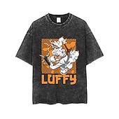 abordables Gráficos de personajes de dibujos animados y películas-One Piece Monkey D Luffy T-Shirt Camiseta extragrande lavada con ácido Estampado Gráfico Para Pareja Hombre Mujer Adulto Lavado con acido Casual Diario