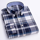 cheap Men&#039;s Oxford Shirts-Men&#039;s Dress Shirt Button Down Shirt Non Iron Shirt Oxford Shirt Stripes and Plaid Wedding Vacation grey blue Red Blue Brown Long Sleeve Turndown All Seasons Clothing Apparel Button-Down
