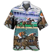 tanie Wzór zwierzęcy-Derby Kentucky Męskie Konik Wyścigi konne Koszula Koszula hawajska Zapinana na guziki koszula Krótki rękaw Sport Moda Moda miejska Na zewnątrz Codzienny Hawajskie Lato Wiosna Kubański kołnierz Nadruk
