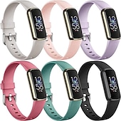 billige Fitbit klokkebånd-6-pakning Reim til Smartklokke Kompatibel med Fitbit Luxe Myk silikon Smartklokke Stropp Justerbar Solo loop Kvinner menn Sportsrem Erstatning Armbånd