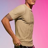 זול חולצות טריקו קז&#039;ואל לגברים-בגדי ריקוד גברים חולצה קצרה טי סרוג שרוול קצר צווארון צווארון קיץ אחיד אופנתי בסיסי יום יומי סרוג חופשה ליציאה יום יומי\קז&#039;ואל כחול כהה חאקי ירוק צבאי חולצה עליונה לגברים