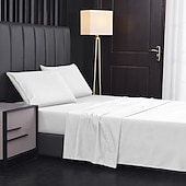 abordables Sábanas y funda de almohada-Juego de sábanas de 4 piezas, sábanas egipcias de lujo para hotel de microfibra súper suave, bolsillo profundo de 14/18 pulgadas, sin arrugas