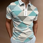 cheap Men&#039;s Geometric Polo-Men&#039;s Graphic Zip Polo Shirts Golf Shirt Short Sleeve Polo Shirts Collared Shirts Casual Vacation Wear Rave Wear Party Outfits 3D Print Quarter Zip Polo White Yellow Pink