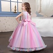 preiswerte Partykleider-Kinder Mädchen Kleid Blume ärmellos Performance Party Spitze süßes Polyester knielanges Tüllkleid Sommer Frühling Herbst 4–13 Jahre blau