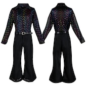 levne oblečení-70. léta hippie kostým na diskotéce retro vintage 70. léta zvonové kalhoty kombinéza košilový outfit pánský dámský párový kostým na maškarní vintage cosplay party
