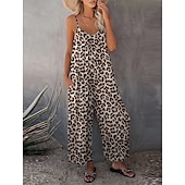 olcso alkalmi kombiné-női jumpsuit egyszínű v nyak ünnepnapi kirándulás széles lábszár laza spagetti pántos khaki 3xl nyári