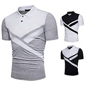 preiswerte Klassisches Poloshirt für Herren-Herren Poloshirt Golfhemd Casual Festtage Kargen Klassisch Kurzarm Modisch Basic Farbblock Taste Sommer Regular Fit Schwarz Weiß Grau Poloshirt
