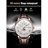 cheap Mechanical Watches-Mechanical Watch for Men Business Luxury Analog Wristwatch CalendarAutomatic Self-winding Moon Phase Waterproof Noctilucent Genuine Leather Watch Gift