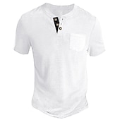 olcso Alkalmi Henley póló-Férfi Henley ing Tee Top Sima Henley Utca Vakáció Rövid ujjú Gomb Zseb Ruházat Divat Dizájn Alap