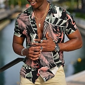cheap Tropical Plants-Men&#039;s Leaves Tropical Plants Shirt Summer Hawaiian Shirt Aloha Shirt Short Sleeve Shirt Cuban Collar Sports Fashion Streetwear Outdoor Casual Hawaiian Black Yellow Red S M L