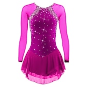 cheap Figure Skating Dresses-Figure Skating Dress Women&#039;s Girls&#039; Ice Skating Dress Violet Black White Open Back Mesh Spandex High Elasticity Training Competition Skating Wear Classic Crystal / Rhinestone Long Sleeve Ice Skating