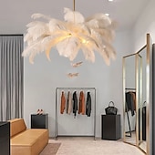 economico Luci Isola cucina-lampadario a sospensione a led splendido extra large 70cm 6 luci bianco bouquet di piume di struzzo lampada a sospensione romantico apparecchio di illuminazione montato per camera da letto ristorante