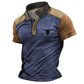 cheap Men&#039;s Vintage Polo-Men&#039;s Western Wear Polo Shirts Golf Shirt Short Sleeve Polo Shirts Collared Shirts Vintage Casual Vacation Wear Party Outfits Buttons 3D Print White Blue Khaki