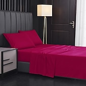 baratos Lençóis e fronhas-Conjunto de lençol de cama de microfibra supermacio para hotel de luxo egípcio com 4 peças, bolso profundo sem rugas de 14/18 polegadas