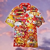 Men's Poker Shirt Summer Hawaiian Shirt Aloha Shirt Short Sleeve Shirt Cuban Collar Sports Fashion Streetwear Outdoor Casual Hawaiian Red S M L3