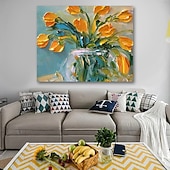 halpa Kukka-/kasvitaulut-öljymaalaus käsinmaalattu asetelma kukka / kasvitieteellinen nykyaikainen venytetty kangas venytetyllä kehyksellä