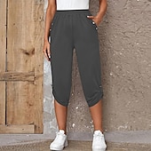 abordables Bermuda-Femme short capri Mode Mollet Plein Poches latérales Confort Micro-élastique Casual Quotidien Noir Vin Bleu Kaki Standard