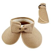 cheap Home Hats-Summer Foldable Empty Straw Hat Portable Outdoor Sunscreen Big Edge Sunshade Anti-ultraviolet Bow Beach Hat