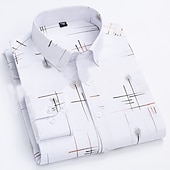 economico Camicie Button Down da uomo-Per uomo Camicie Camicia abbottonata Camicia non stirabile A quadri / A righe / Chevron Matrimonio Ufficio e carriera Blu chiaro Nero Bianco Rosso Manica lunga Collo ripiegabile Per tutte le stagioni