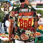 tanie Jedzenie i napoje-Męskie Jedzenie Litera Grill Koszula Koszula hawajska Koszula Aloha Krótki rękaw Koszula Kubański kołnierz Sport Moda Moda miejska Na zewnątrz Codzienny Hawajskie Czerwony Zielony S M L