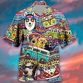Men's Animal Dog Tropical Shirt Summer Hawaiian Shirt Aloha Shirt Short Sleeve Shirt Cuban Collar Sports Fashion Streetwear Outdoor Casual Hawaiian Rainbow S M L3