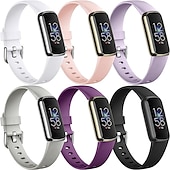 billige Fitbit klokkebånd-6-pakning Reim til Smartklokke Kompatibel med Fitbit Luxe Myk silikon Smartklokke Stropp Justerbar Solo loop Kvinner menn Sportsrem Erstatning Armbånd
