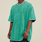 billige grunnleggende t-skjorter-Herre 100% bomullssyre-vaskeskjorte Oversized skjorte Kortermet Crew-hals Vår sommer عادي Mote Designer Fritid Sport &amp; Utendørs Daglig Gateklær Svart Rosa Grønn Topp T-skjorte for menn