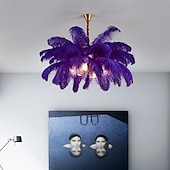 economico Luci a sospensione-lampadario a sospensione a led splendido extra large 80cm 6 luci bianco bouquet di piume di struzzo lampada a sospensione romantico apparecchio di illuminazione montato per camera da letto ristorante