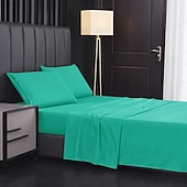 baratos Lençóis e fronhas-Conjunto de lençol de cama de microfibra supermacio para hotel de luxo egípcio com 4 peças, bolso profundo sem rugas de 14/18 polegadas