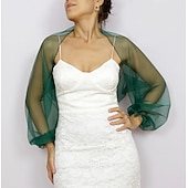 voordelige bruiloft gast wraps-Mesh Bolero Lange Puff Rimpelingen Mouw Doorzichtige Cover Up Shrug Tulle Bolero Bruids Organza Bruiloft Gast Mode Dames Wrap Zonbescherming All-Match Lente  Zomer jurk om indruk te maken
