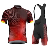 olcso Férfi ruházati szettek-Férfi Kerékpáros dzsörzé kantáros nadrággal Rövid ujjú Hegyi biciklizés Országúti biciklizés Nyár Medence Fekete Bíbor Mértani Bicikli 3D-s párna Gyors szárítás Hátizsák Nedvességelvezető Légáteresztő