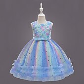 preiswerte Kleider für die Blumenmädchen-Kinder Mädchen Partykleid Einfarbig Ärmellos Leistung Besonderer Anlass Knotenbinde Elegant Polyester Knielang Tüllkleid Sommer Frühling 3-10 Jahre Champagner Rosa Blau