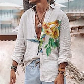 billiga Fåglar &amp; Djur-Herr Fjäril Skjorta Hawaii skjorta Aloha skjorta Långärmad Skjorta Nedvikt Mode Streetwear Designer Utomhus Gata Ledigt Vit Gul Grön S M L