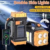 お買い得  戦術的な懐中電灯-ハンドル付き多機能ソーラーLED+コブライト1個、夜間の屋外キャンプ安全緊急用USB充電防水。
