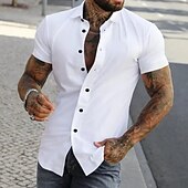 preiswerte Herrenhemd zum Knöpfen-Herren Hemd Sommerhemd Freizeithemd Knopfhemd Hemden zum Herausstecken Schwarz Weiß Gelb Rosa Dunkelmarine Kurzarm Einfach Umlegekragen Urlaub Straße Bekleidung Baumwolle Baumwollmischung Mode Lässig