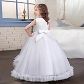 preiswerte Partykleider-Kinder Mädchen Kleid Blume ärmellos Performance Party Spitze süßes Polyester knielanges Tüllkleid Sommer Frühling Herbst 4–13 Jahre blau