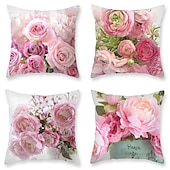 abordables style floral &amp; végétal-Fleurs double face taie d&#039;oreiller 4 pc doux décoratif carré taie d&#039;oreiller taie d&#039;oreiller pour chambre salon canapé canapé chaise