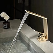 economico Classici-Rubinetto miscelatore lavabo a cascata, rubinetti lavabo lavabo monocomando lavabo monocomando con tubo caldo e freddo, monoblocco vaso acqua rubinetto in ottone montato a ponte