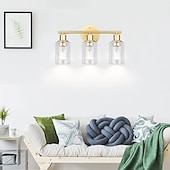 abordables Appliques de salle de bain-éclairage de salle de bain vanité lumière 3 lumières applique murale éclairage en laiton brossé salle de bain lumière avec abat-jour en verre clair salle de bain applique murale applique murale pour