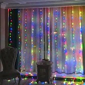 abordables Alimentado por USB-Luces de cortina de ventana de cambio de color 3M x 3M luces colgantes LED alimentadas por USB con control remoto para dormitorio bodas y decoración de paredes - 16 colores