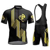 お買い得  男性用衣料品セット-男性用 ビブショーツ付きサイクリングジャージー グラフィック おかしい 半袖 バイク スーツウェア 3つのリアポケット付き マウンテンサイクリング ロードバイク 3Dパッド 速乾性 後ポケット 吸汗性 スポーツ イエロー ルビーレッド ブルー 衣類