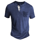 olcso Alkalmi Henley póló-Férfi Henley ing Tee Top Sima Henley Utca Vakáció Rövid ujjú Gomb Zseb Ruházat Divat Dizájn Alap