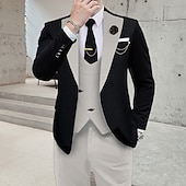 abordables Costumes de Retour-Pour des hommes Mariage Soirée Costumes Cranté Kaki foncé Noir + beige Couleur Unie Coupe sur mesure 3 pièces Simple boutonnage un bouton