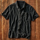abordables chemise boutonnée pour homme-Homme Chemise Chemise d&#039;été Chemise Décontractée Chemise Boutonnée Noir Manche Courte Uni Col Rabattu Vacances Quotidien Poche Avant Vêtement Tenue Coton Mélange de coton Mode Occasionnel Confortable