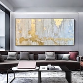 tanie Obrazy abstrakcyjne-Ręcznie robiony obraz olejny na płótnie abstrakcyjna złota folia gruba tekstura cuadros linia obrazy wystrój salonu duże zdjęcia domu