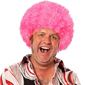 abordables Perruques de carnaval-perruques afro courtes et moelleuses - femmes hommes crépus bouclés disco hippie perruque pour costume cosplay carnaval fête de Noël